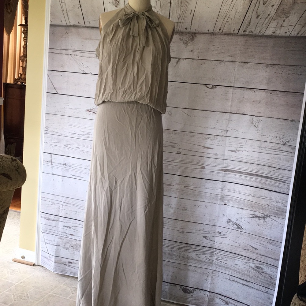 LYNN LUGO NWT SILK BIAS TIE NECK MAXI GOWN